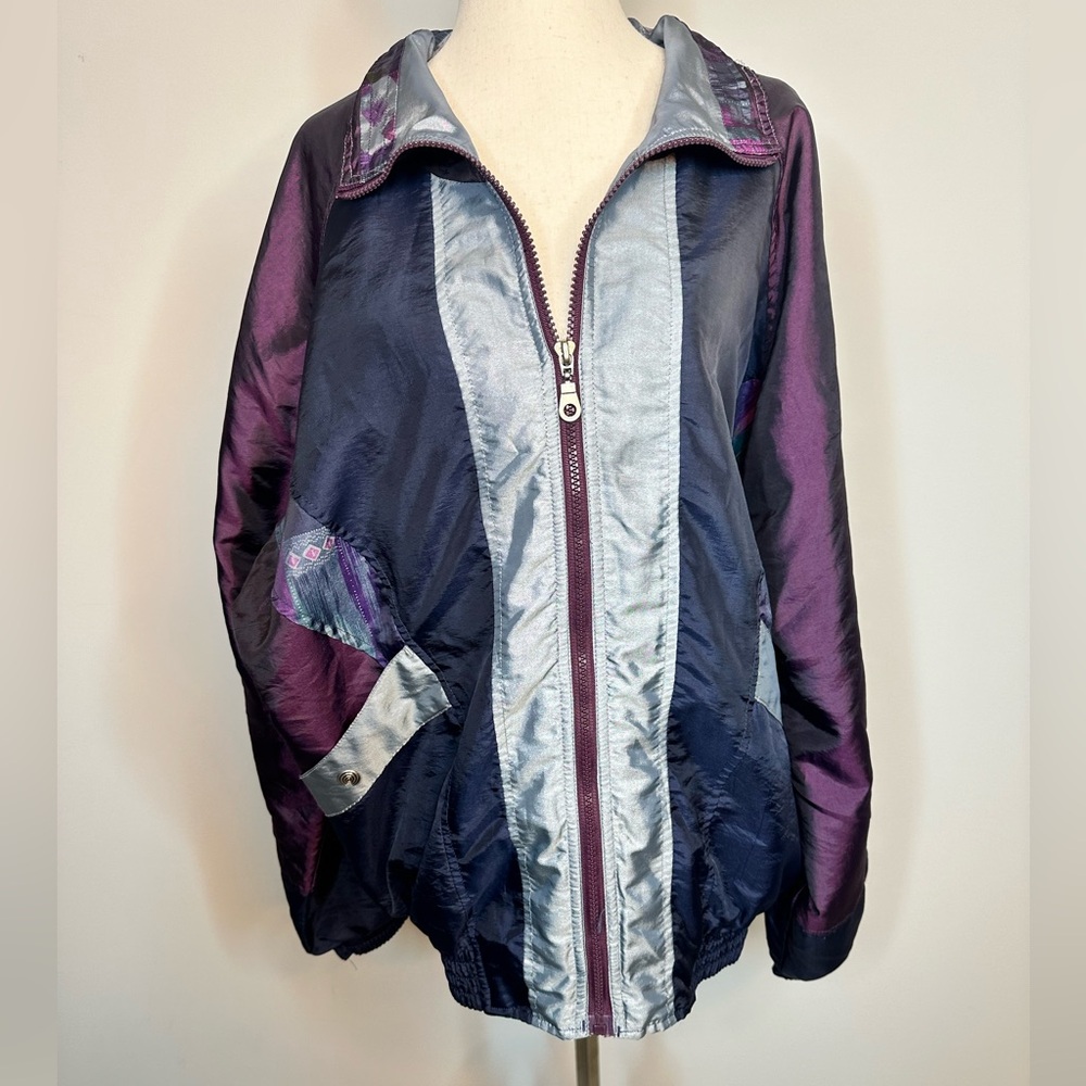 Sz M New York Classics nylon vintage retro track jacket full zip purple grey 90s